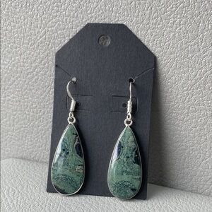 Sterling Silver Green Stone Teardrop Earrings